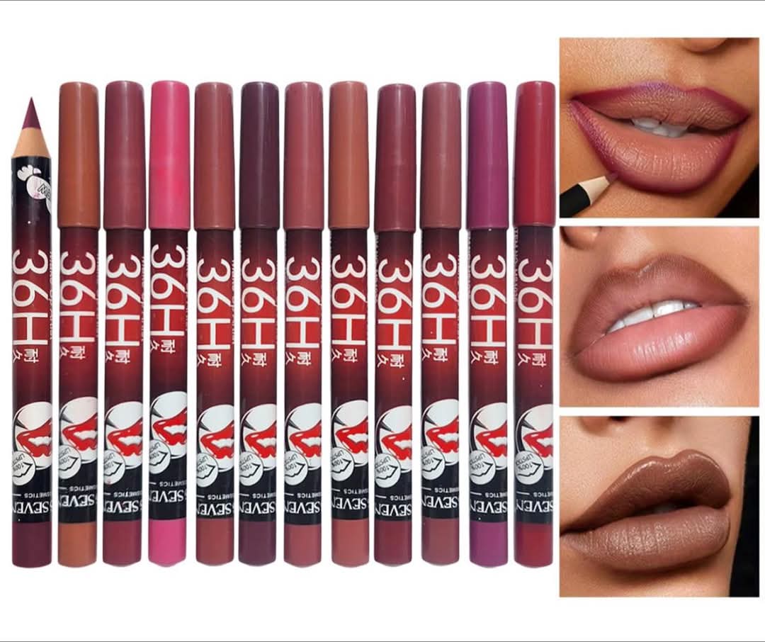 36H Jumbo Lip Liner Pencil Pack ? Long-Lasting Nude, Red & Pink Shades for Smooth Lip Definition