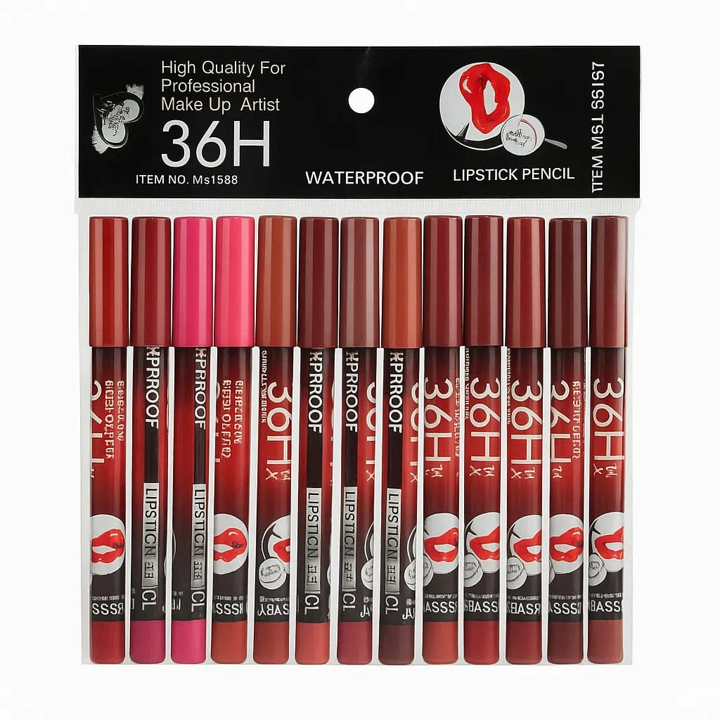 36H Jumbo Lip Liner Pencil Pack ? Long-Lasting Nude, Red & Pink Shades for Smooth Lip Definition
