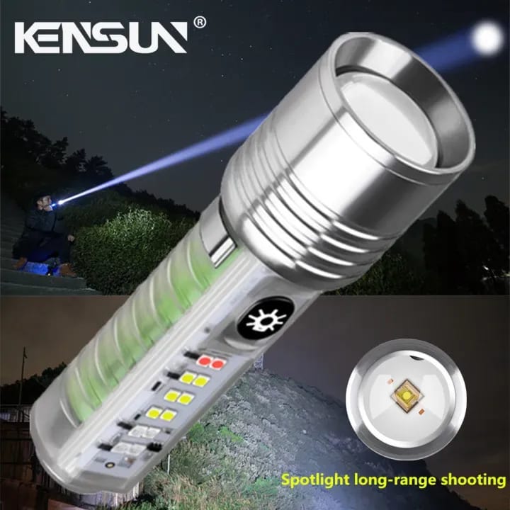 520A Multifunctional Zoom Flashlight | Rechargeable Torch with White, Red, Blue & UV LED  White Laser