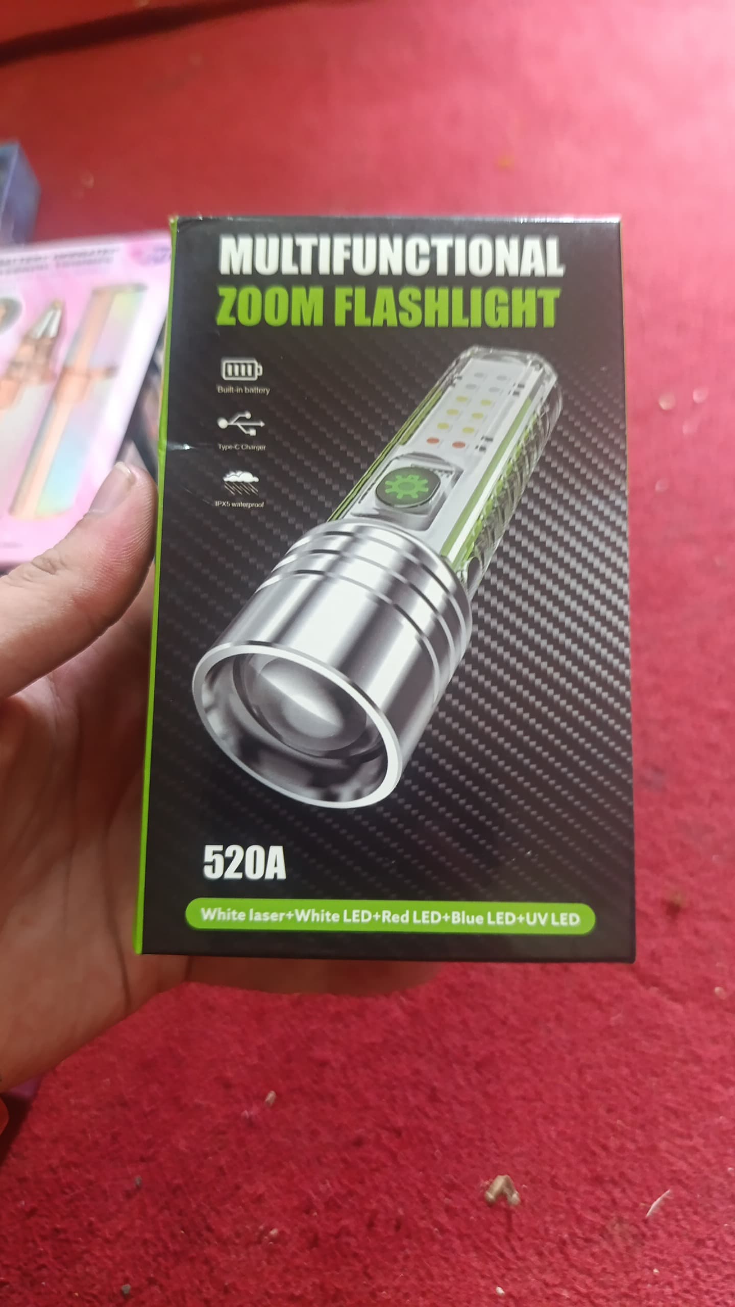 520A Multifunctional Zoom Flashlight | Rechargeable Torch with White, Red, Blue & UV LED  White Laser