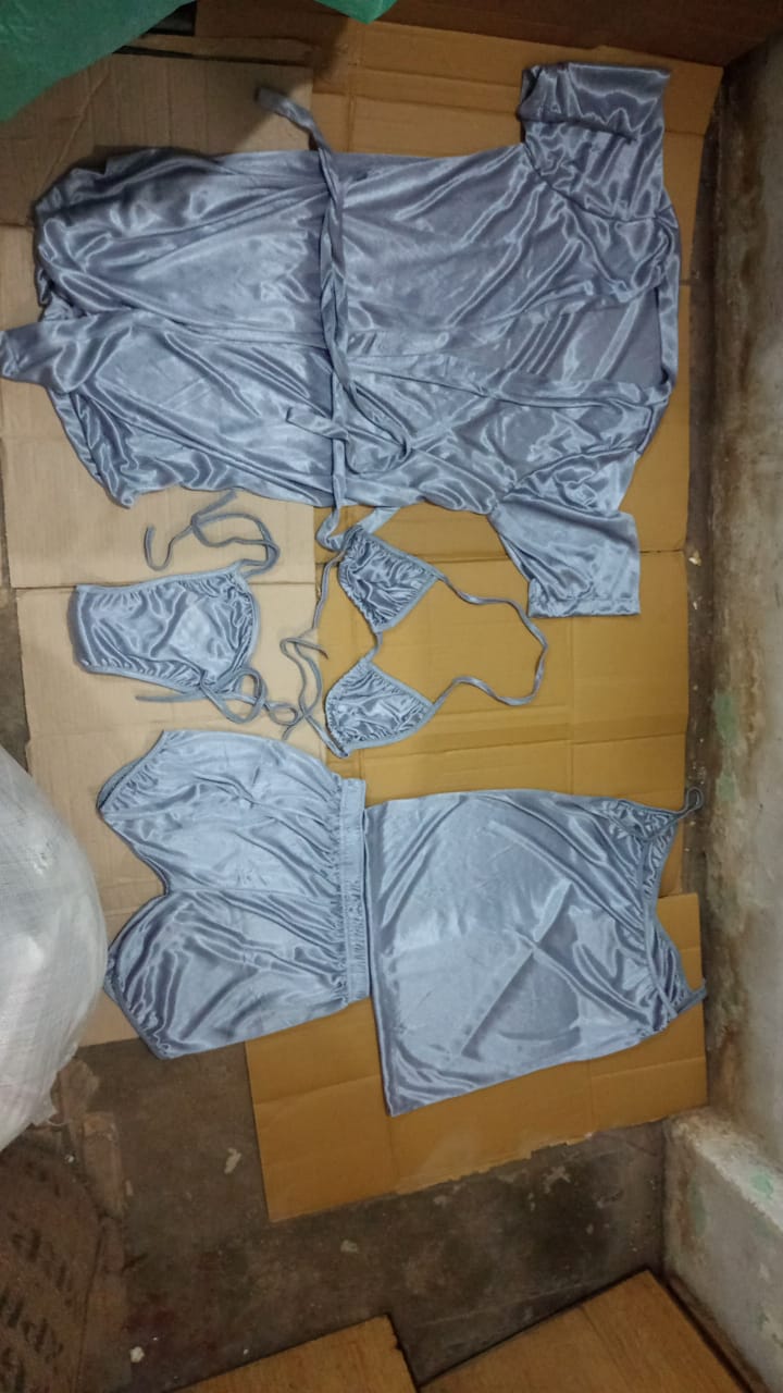 Luxury Satin Sleepwear Trio for Women | Robe, Slip Dress & Halter Bikini Set | Free Size (DC-5001)