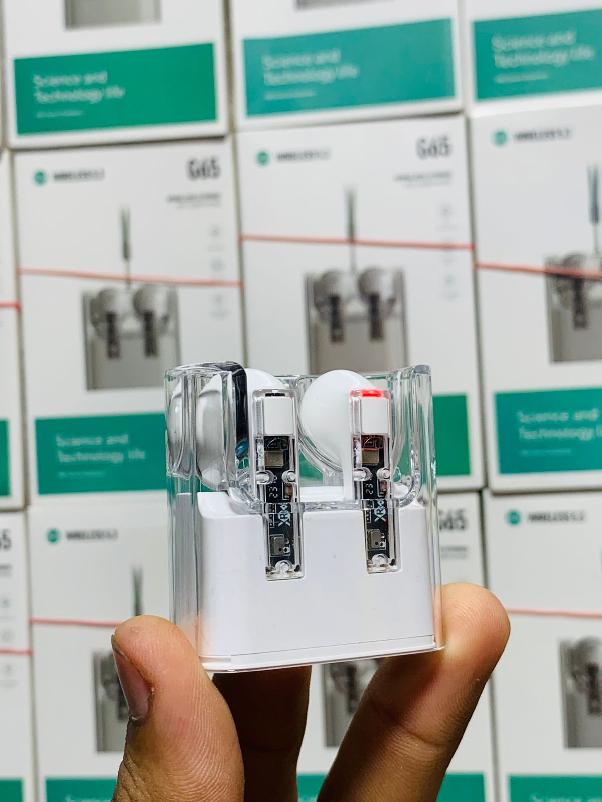 G65 Wireless Stereo HiFi Earphones ? Bluetooth 5.3, Transparent Design, ANC, Sweatproof, Built-in Microphone, 7-Hour Battery