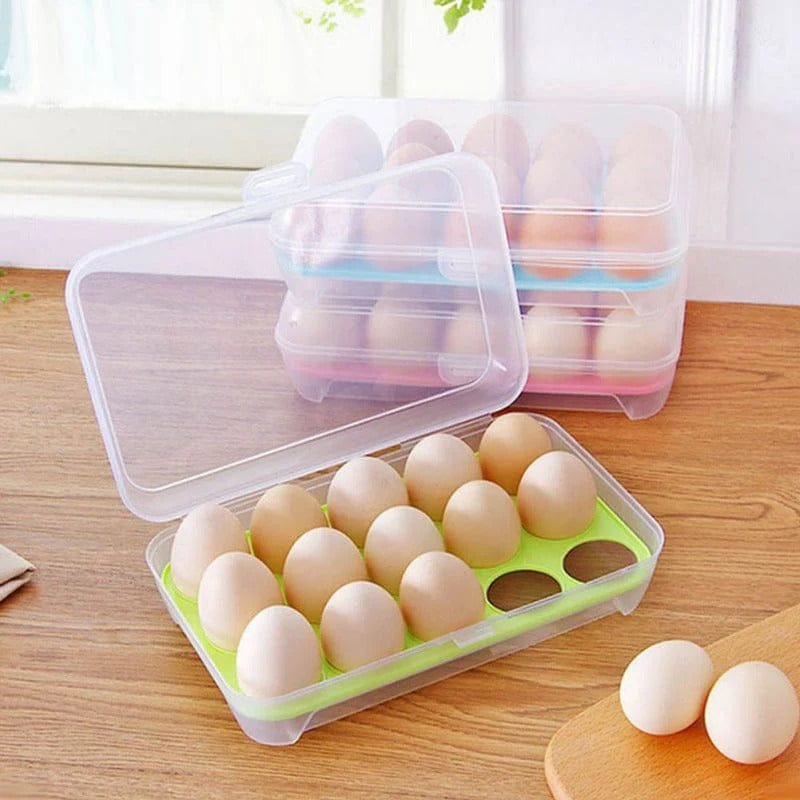 15-Grid Egg Storage Container ? BPA-Free Plastic Refrigerator Organizer with Lockable Lid