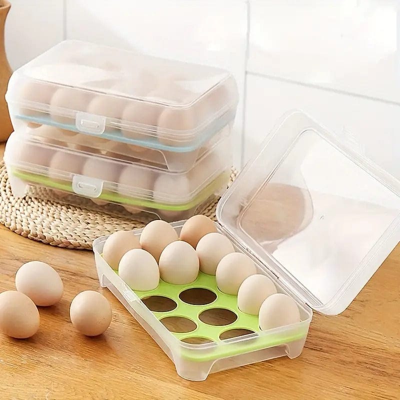 15-Grid Egg Storage Container ? BPA-Free Plastic Refrigerator Organizer with Lockable Lid