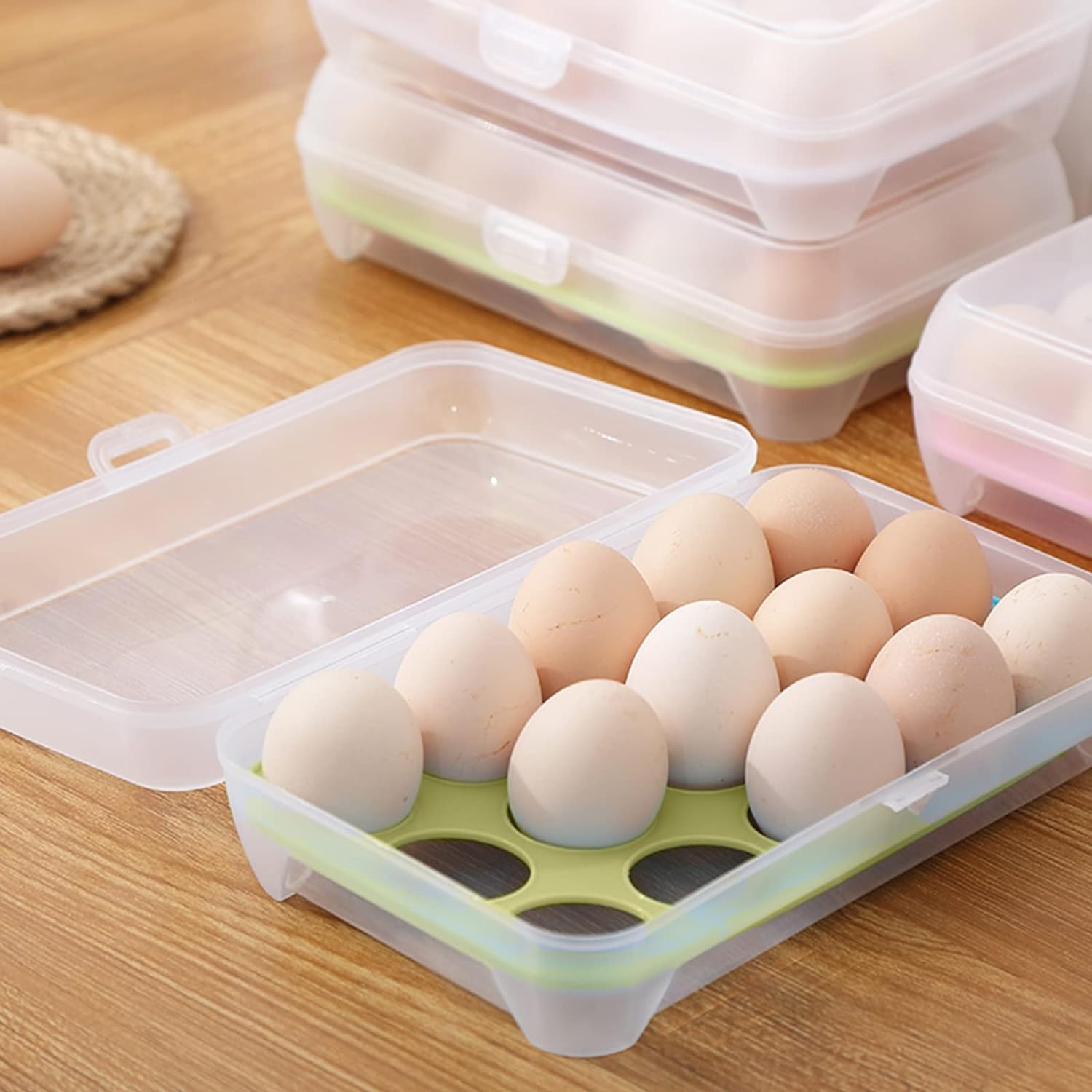 15-Grid Egg Storage Container ? BPA-Free Plastic Refrigerator Organizer with Lockable Lid
