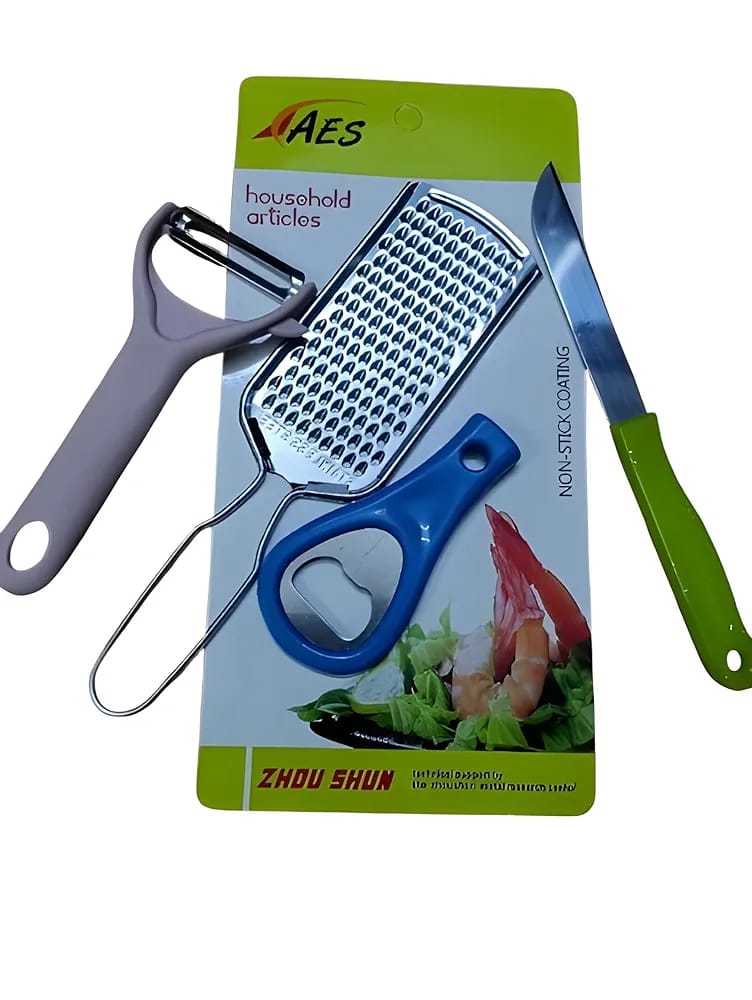 4-Piece Kitchen Cooking Utensils Set ? Grater, Magic Peeler, Knife & Bottle Opener Combo for Fruits & Vegetables
