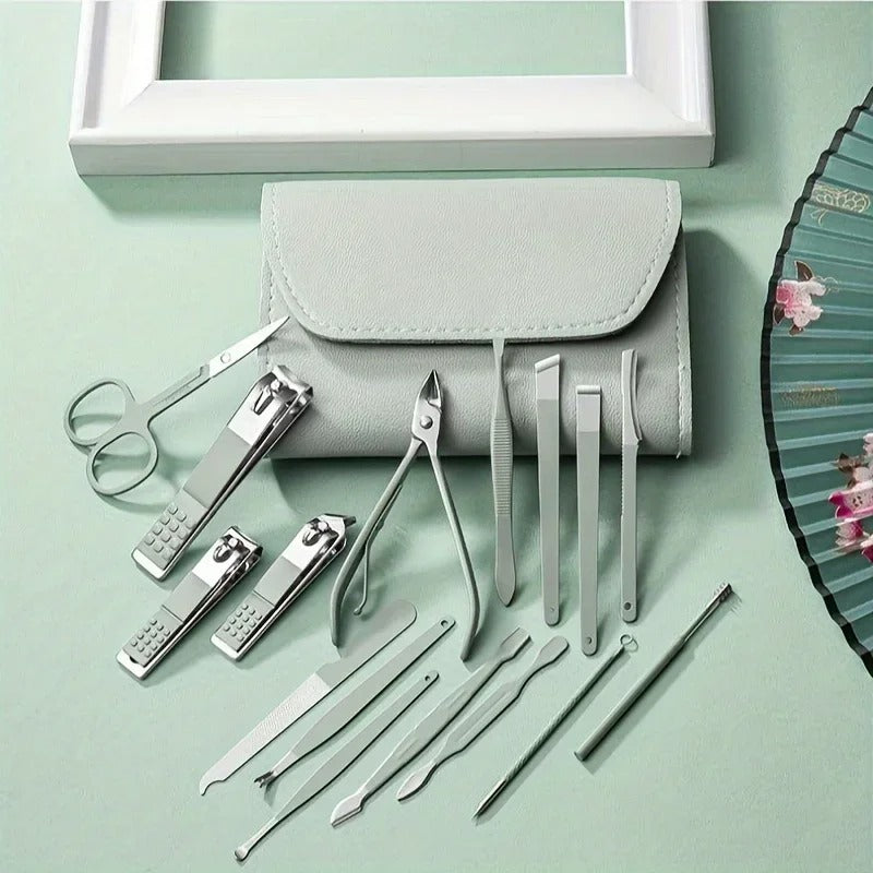 16pcs Professional Manicure & Pedicure Set ? Nail Clippers, Cuticle Nippers & Grooming Tools with Travel Case (Random color)