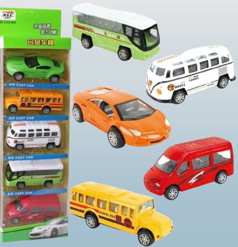 5-Piece Die Cast Metal Car and Bus Set ? 1:64 Scale City Vehicle Collection for Kids ? Pull Back & Release ? Durable Metal & Plastic Construction ? Educational Toy for Ages 3
