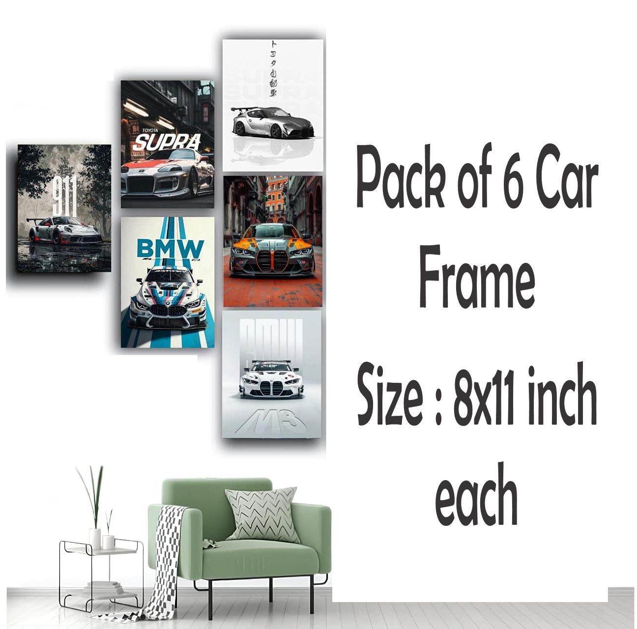 6 pcs Most Unique Combo Car Walmate set for Home Decoration. Wall Decoration for Home
