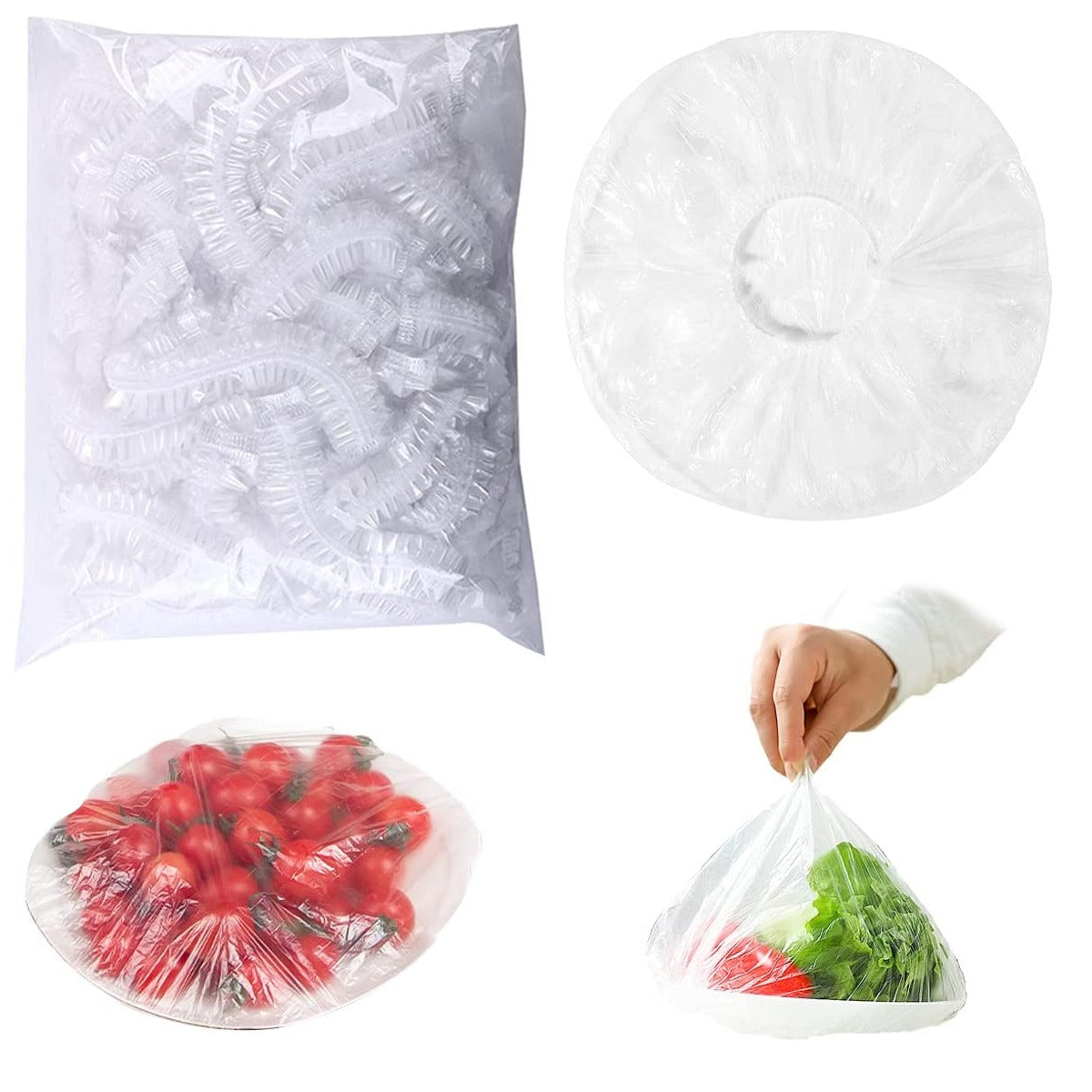 100pcs Stretchable Plastic Food Covers ? Disposable Transparent Wrap for Bowls, Plates, Fruits, Vegetables ? Anti-Dust, Food-Grade Cling Film