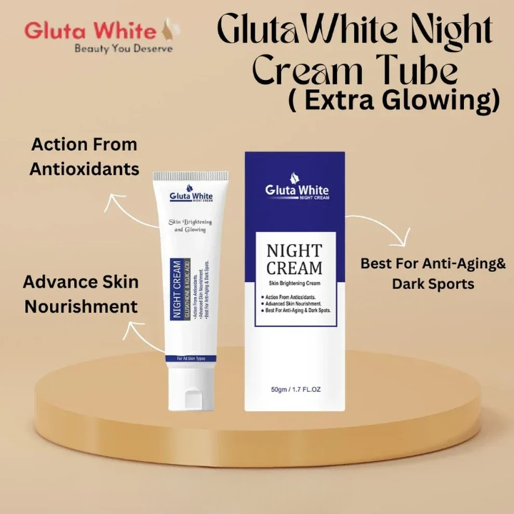 Gluta White Night Cream ? Advanced Skin Brightening, Nourishing & Anti-Aging Formula (50ml)