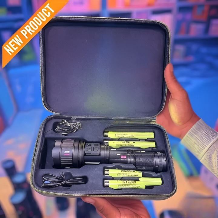 2KM Powerful Zooming Flashligh with 8 lithum cell pure steel waterproof body With Side Work Light & Usb Charging ? Ultra-bright Type c charging port