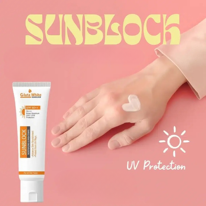 GlutaWhite Sunblock SPF 60 ? Moisturizing & Brightening UV Protection ? 65gm for All Skin Types