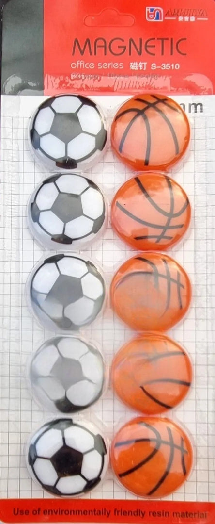 Basketball & Football Refrigerator Magnets ? Set of 10 Durable Sports-Themed Decorative Magnets (1.5 x 1.5 Inches)