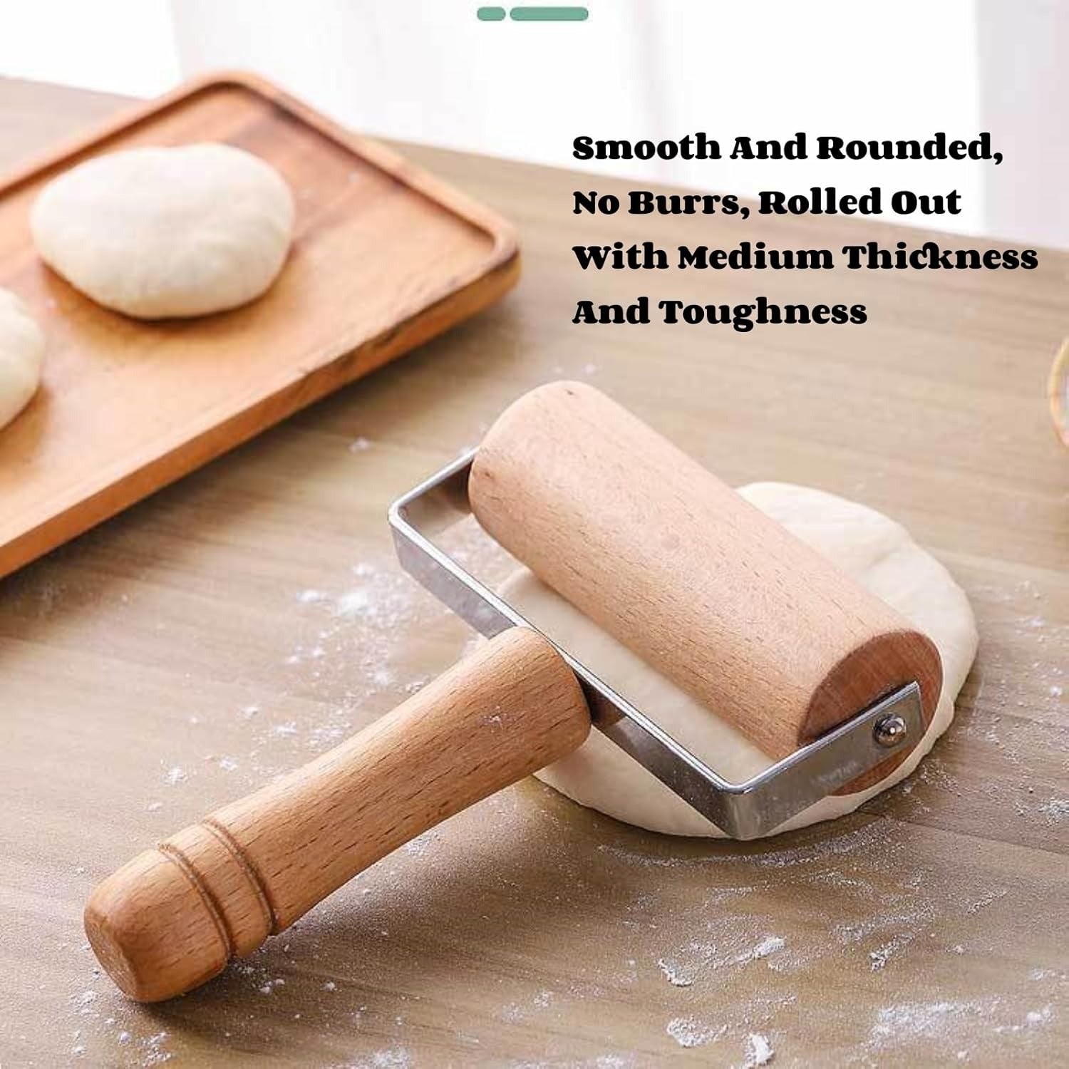 2pcs Wooden Rolling Pin for Baking ? Hand Push Dough Roller with Non-Stick Surface, Lightweight & Kid-Friendly