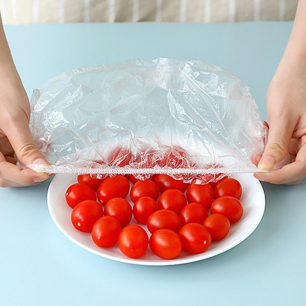 100pcs Stretchable Plastic Food Covers ? Disposable Transparent Wrap for Bowls, Plates, Fruits, Vegetables ? Anti-Dust, Food-Grade Cling Film