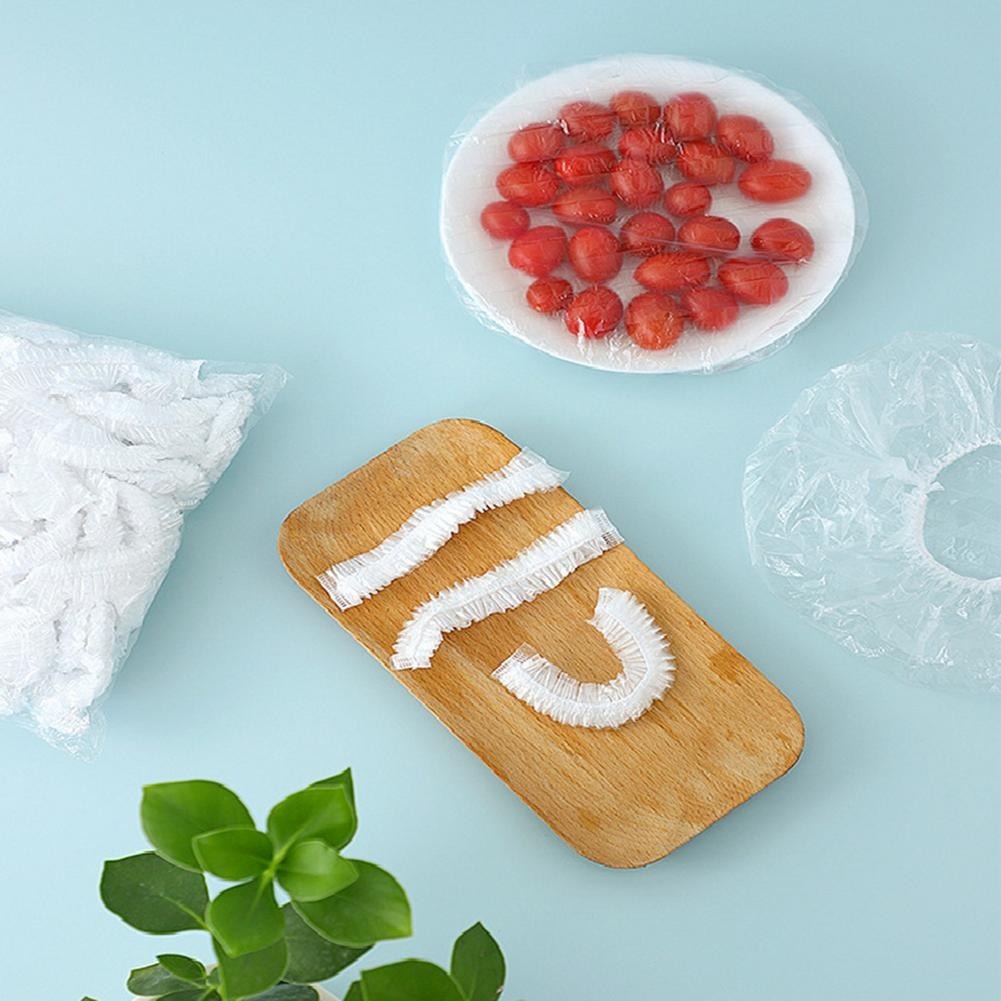 100pcs Stretchable Plastic Food Covers ? Disposable Transparent Wrap for Bowls, Plates, Fruits, Vegetables ? Anti-Dust, Food-Grade Cling Film