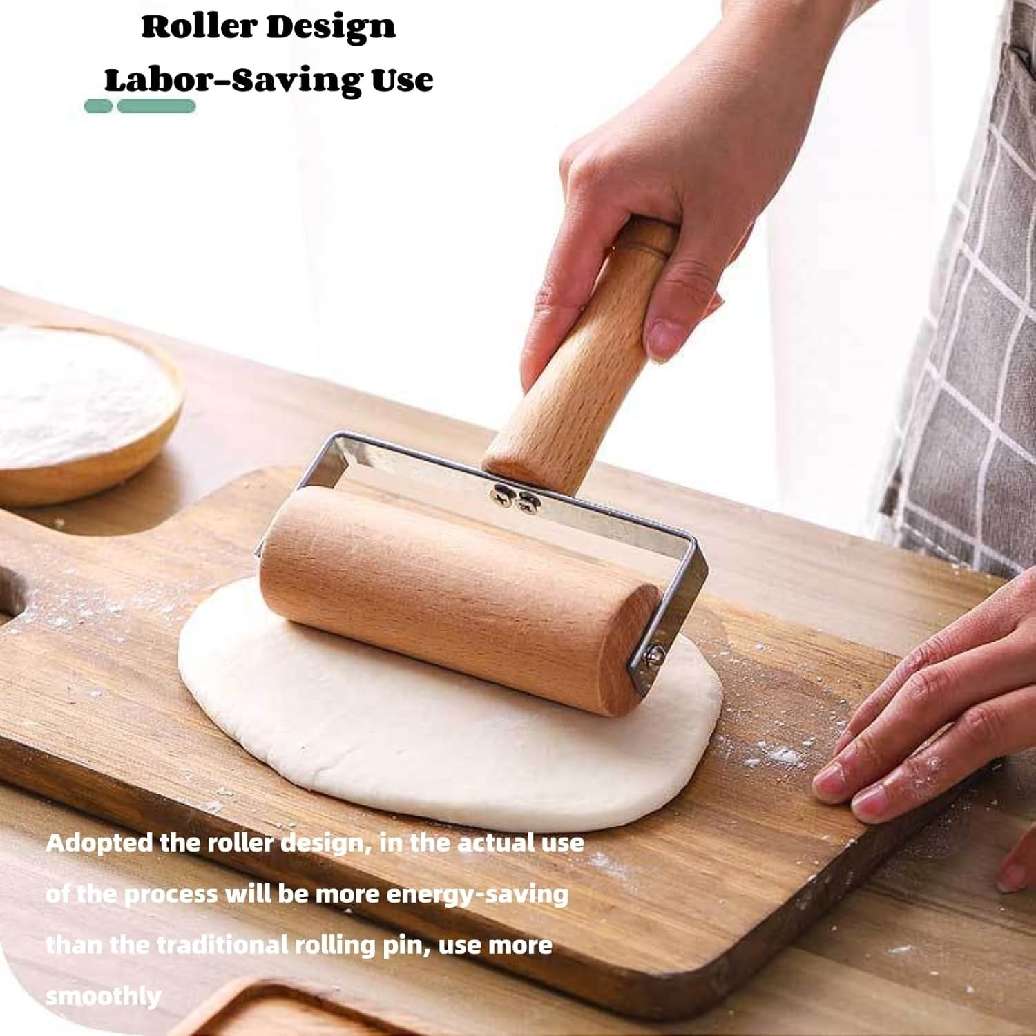 2pcs Wooden Rolling Pin for Baking ? Hand Push Dough Roller with Non-Stick Surface, Lightweight & Kid-Friendly