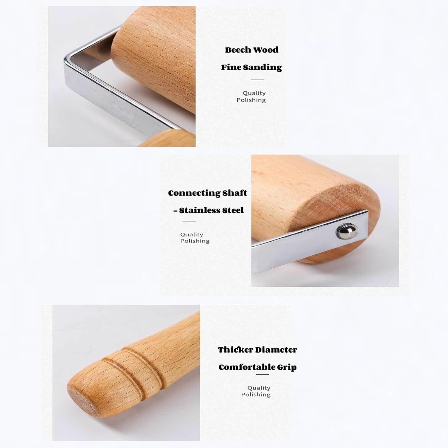 2pcs Wooden Rolling Pin for Baking ? Hand Push Dough Roller with Non-Stick Surface, Lightweight & Kid-Friendly