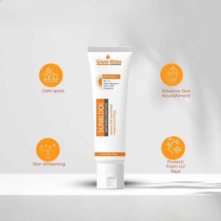 GlutaWhite Skin Brightening Sunblock SPF60 ? Advanced UVA/UVB Protection, Oil-Free & Long-Lasting Moisture