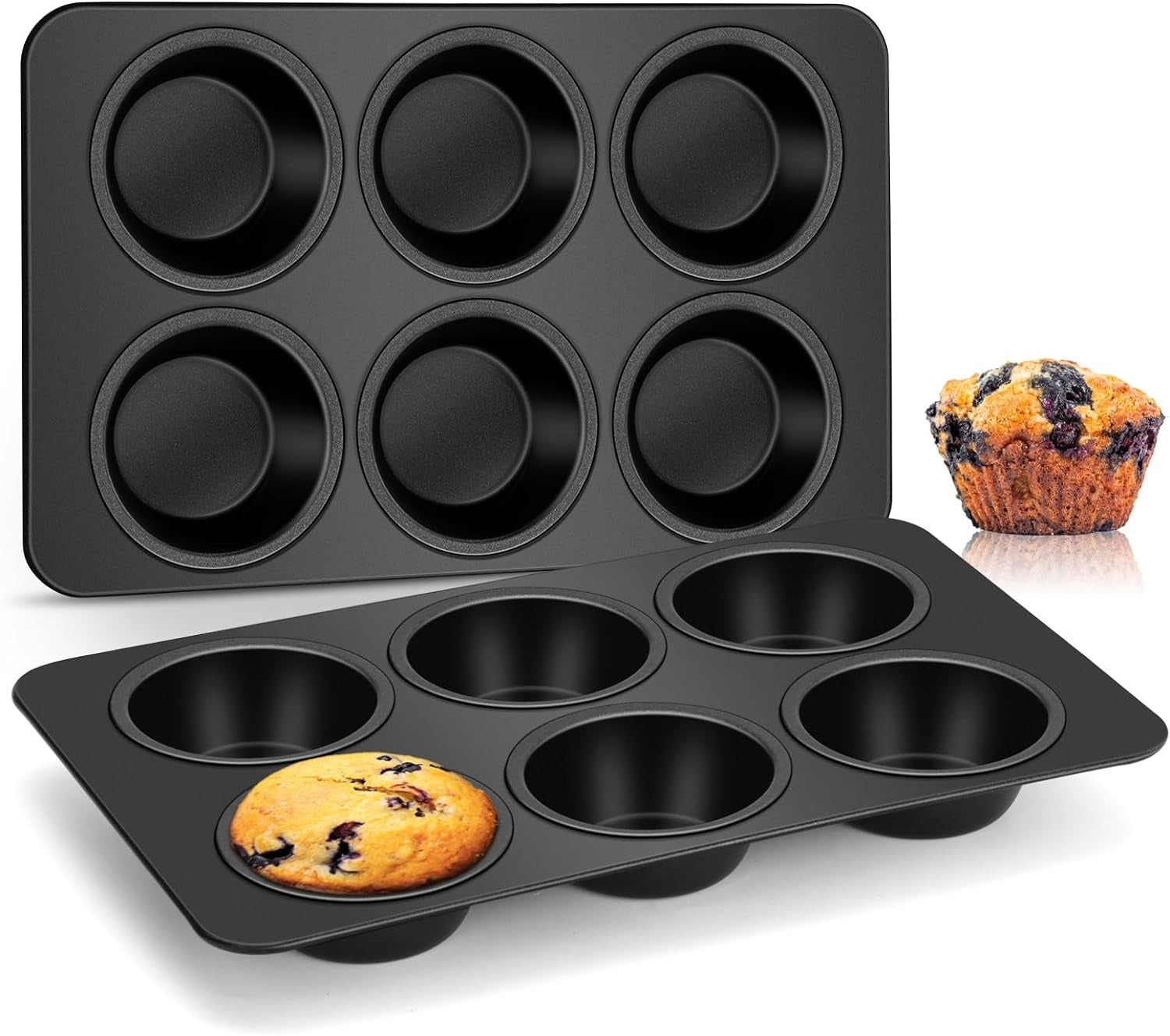 6-Cup Muffin Pan ? Non-Stick Carbon Steel Cupcake Baking Tray | Heavy Duty Standard Bakeware for Muffins, Cakes, Mini Pies & More