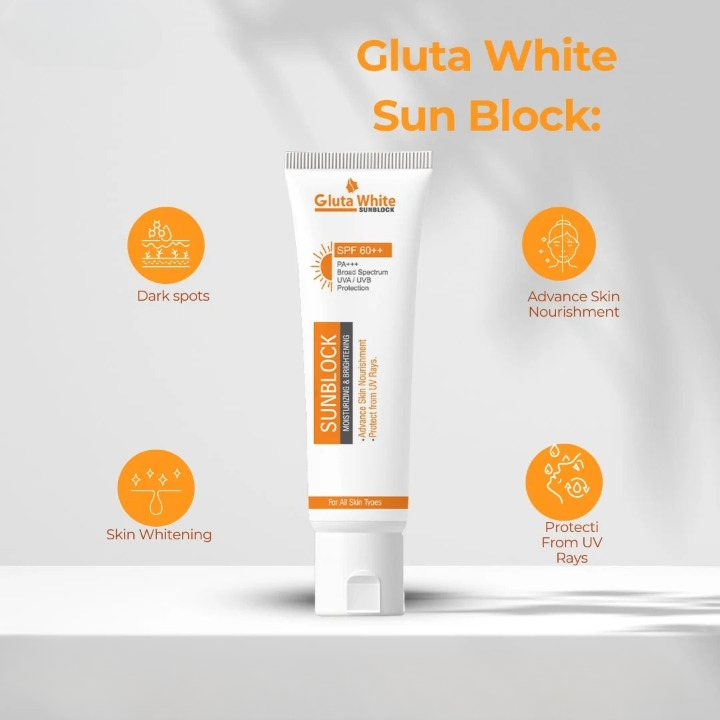 GlutaWhite Sunblock SPF 60 ? Moisturizing & Brightening UV Protection ? 65gm for All Skin Types