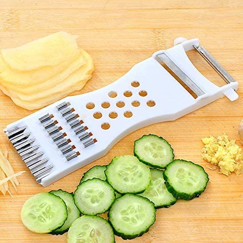 5-in-1 Multi Vegetable Cutter & Peeler ? Multipurpose Julienne Slicer, Grater, Metal Scraper, and Fruit & Vegetable Kitchen Tool
