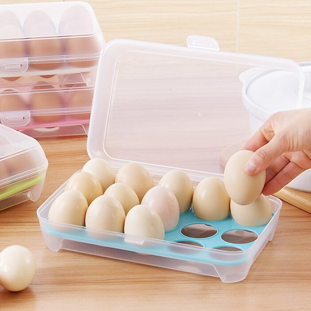 15-Grid Egg Storage Container ? BPA-Free Plastic Refrigerator Organizer with Lockable Lid