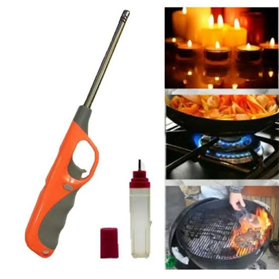 Electronic Refillable Gas Lighter for Kitchen, Stove, Candle, Camping, and Outdoor Use ? Durable Butane Ignition with Easy Refill Design, Portable and Eco-Friendly Multipurpose Flame Lighter for Cooking, Grills, Fireplaces, and Travel (Random Color)