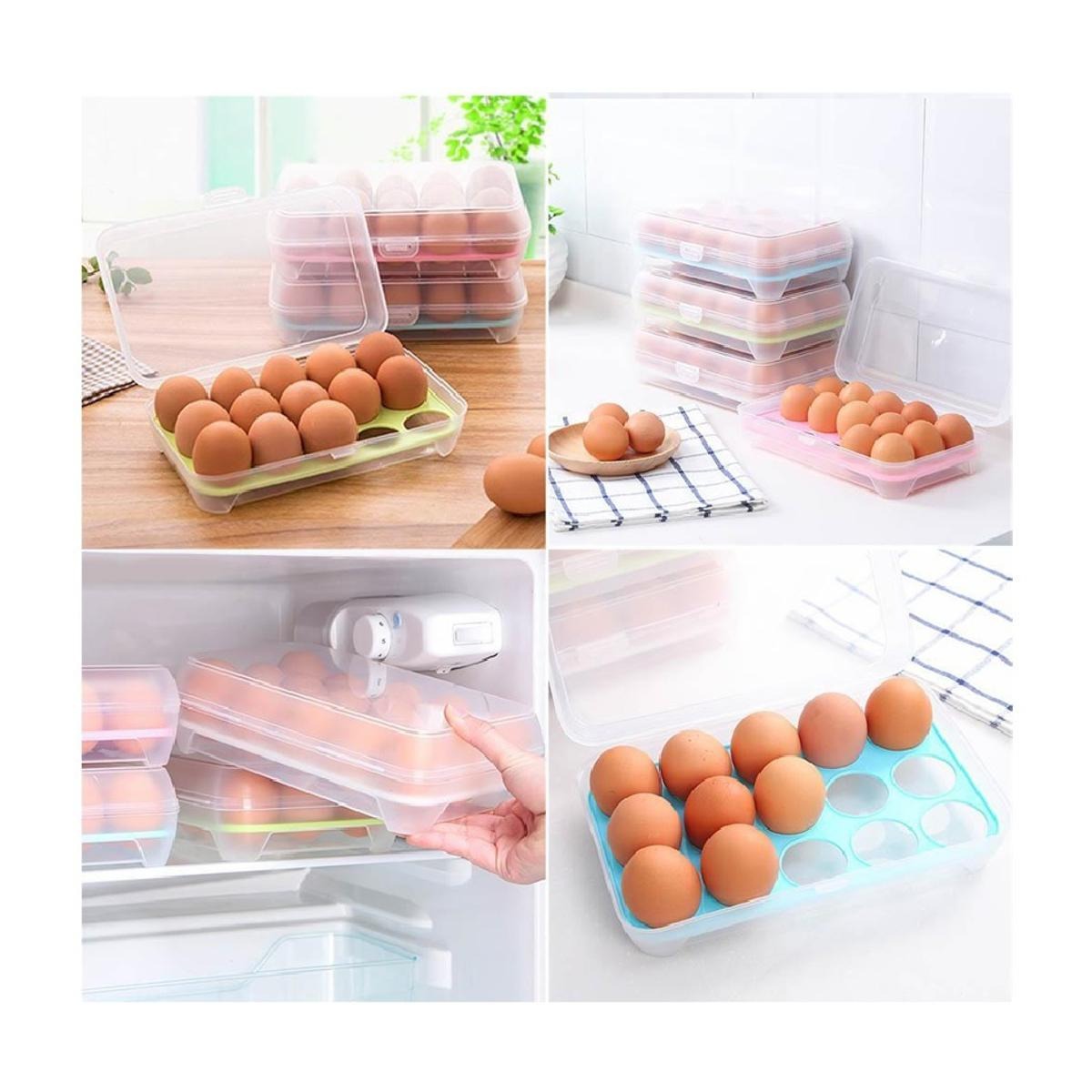 15-Grid Egg Storage Container ? BPA-Free Plastic Refrigerator Organizer with Lockable Lid