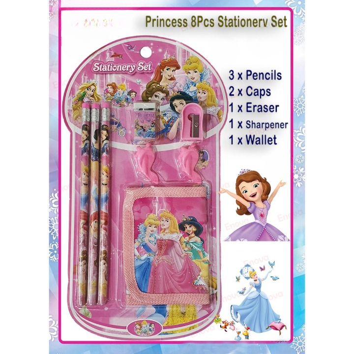 8 Pcs Disney Stationery Gift Set for Kids ? Includes Pencils, Eraser, Sharpener, Pencil Caps & Wallet (Random Character)