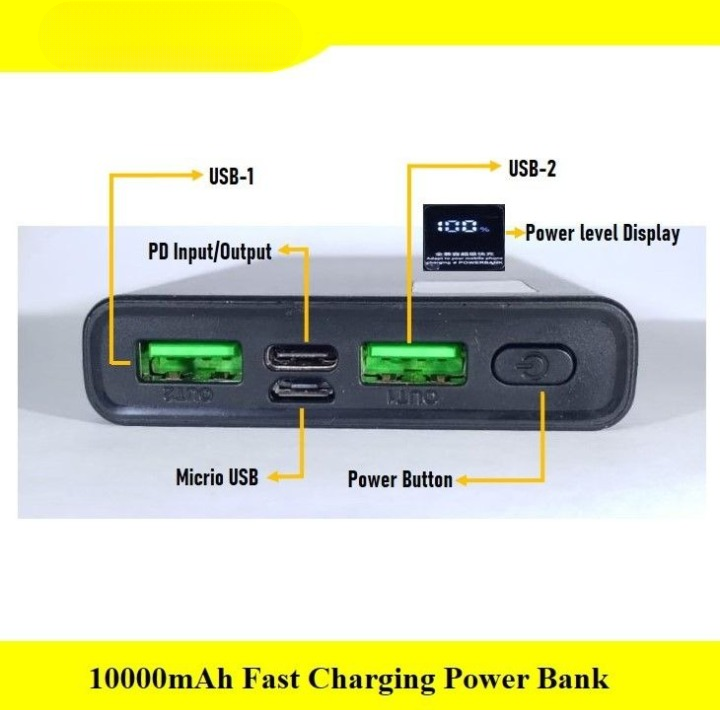 10000mAh Power Bank ? PD Fast Charging with Digital Display & Full Capacity Backup (Random color)
