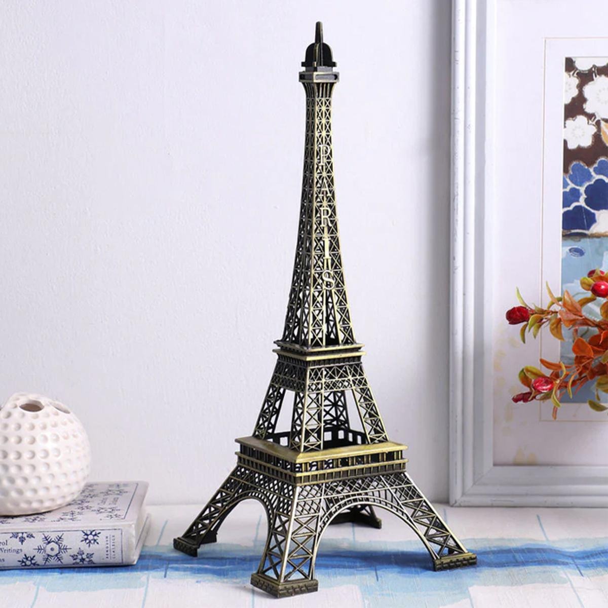 7-inch Eiffel Tower Statue Decor ? Bronze Alloy Metal Paris Souvenir for Home, Office & Events