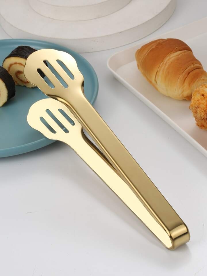 Mini Stainless Steel Food Serving Tong ? 6 Inch Strainer Tong with 28-Hole Flat Head for Salad, Ice Cubes, Pastries, Frying & Tea