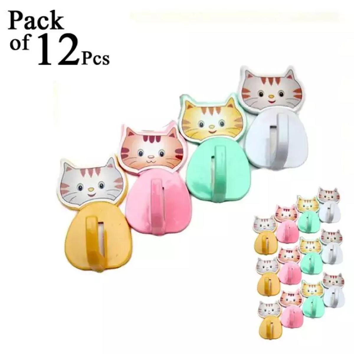 12 Pcs Cat Kitty Wall Hooks ? Metallic Wall Hooks for Keys, Kitchen, Bathroom, and Home Organization (Random Colors)