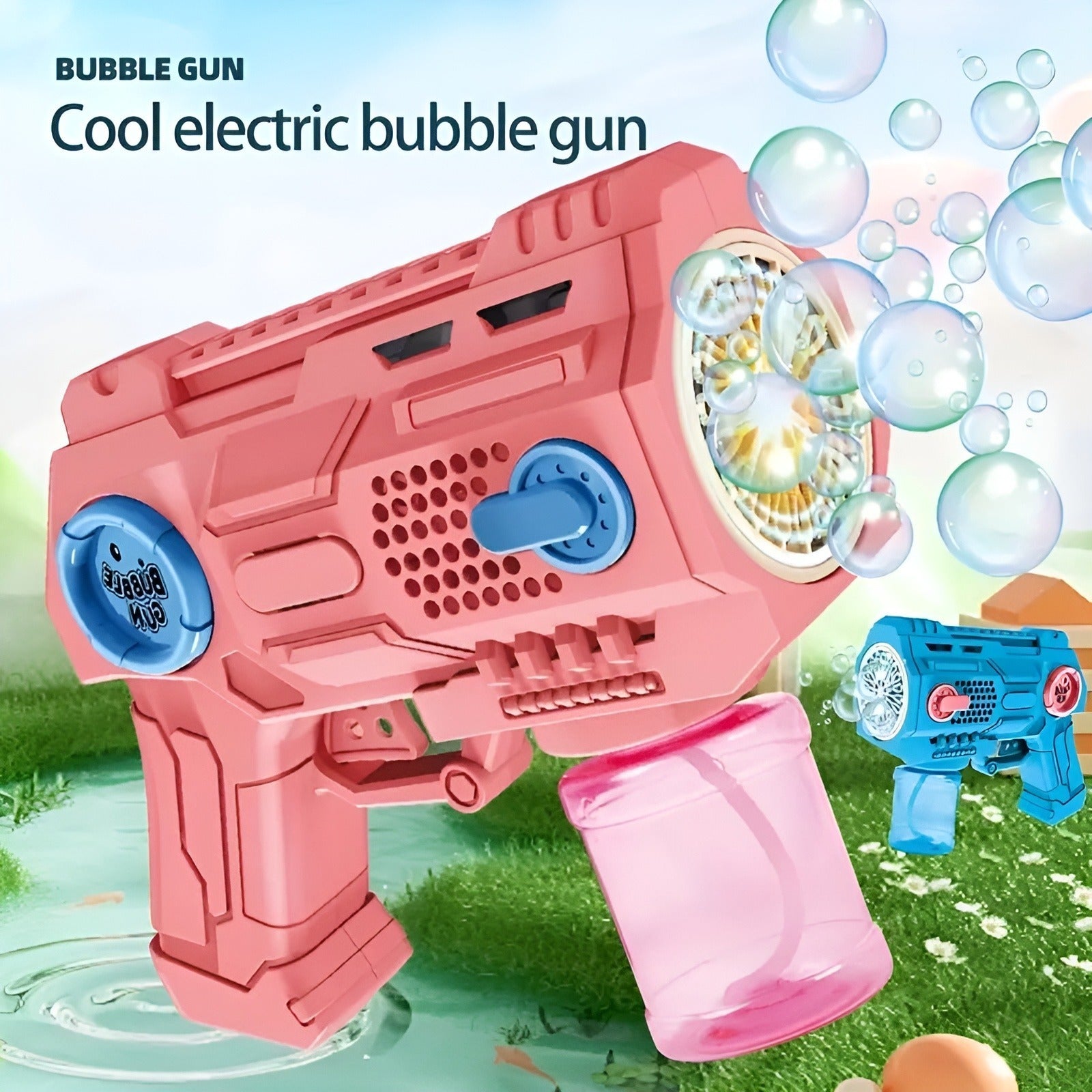 Children?s Handheld Porous Electric Bubble Gun with Lights & Music ? Automatic Mess-Free Bubble Blower with Bottle Fix System for Indoor/Outdoor Play, Pool Parties, Birthdays & Special Events (Random Color)