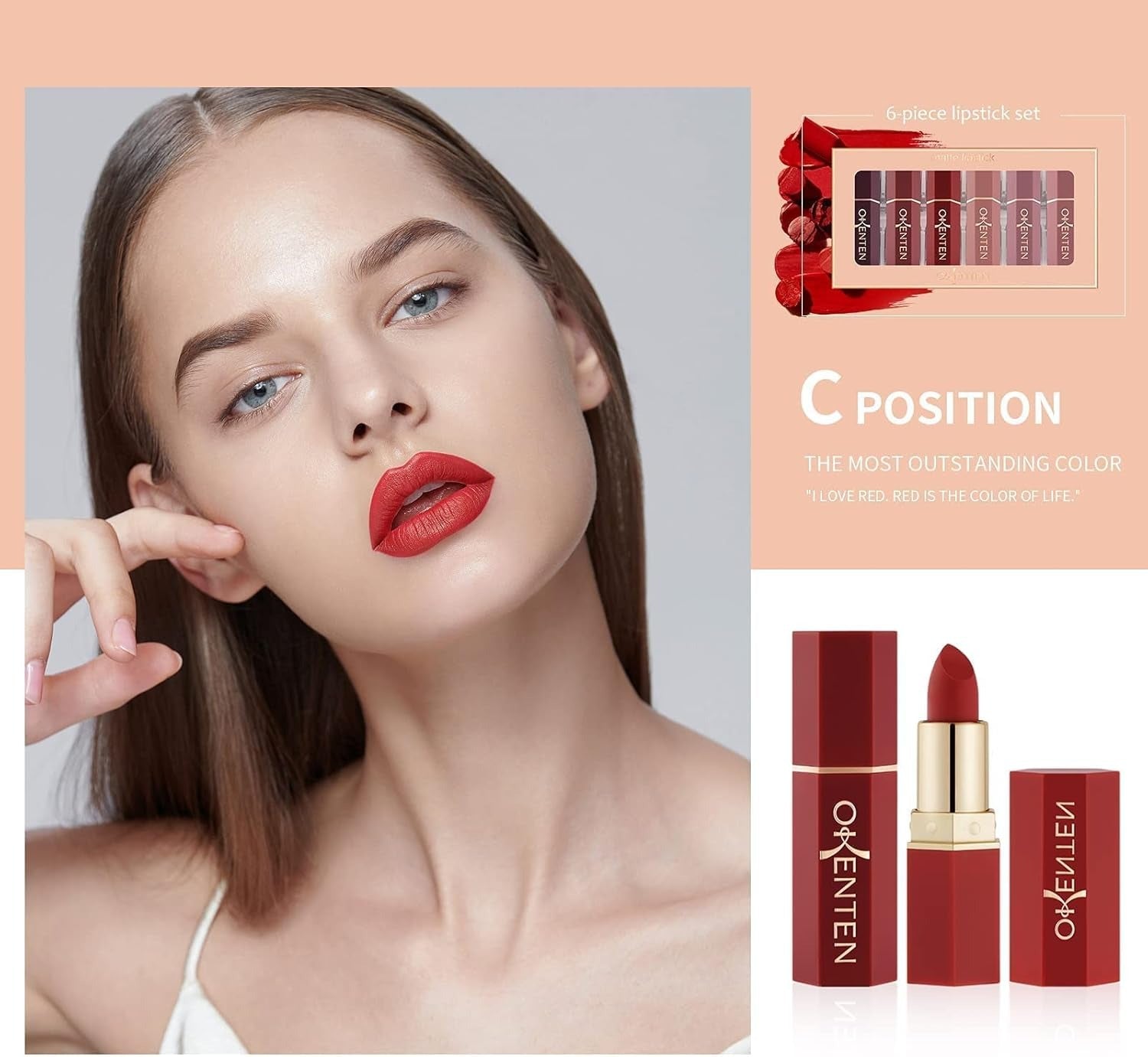 6 Pcs High Pigmented Lipstick Set ? Cream Formula, Matte Texture, Shades of Red & Pink, Long Lasting