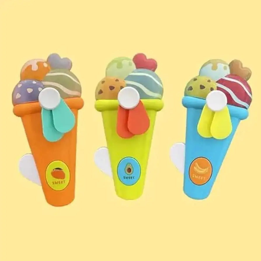 Handheld Ice Cream Cone Toy Fan for Kids ? Cute Cartoon Design, Safe Soft Blades, Portable Mini Fan for Summer Play & Cooling (Random Color)