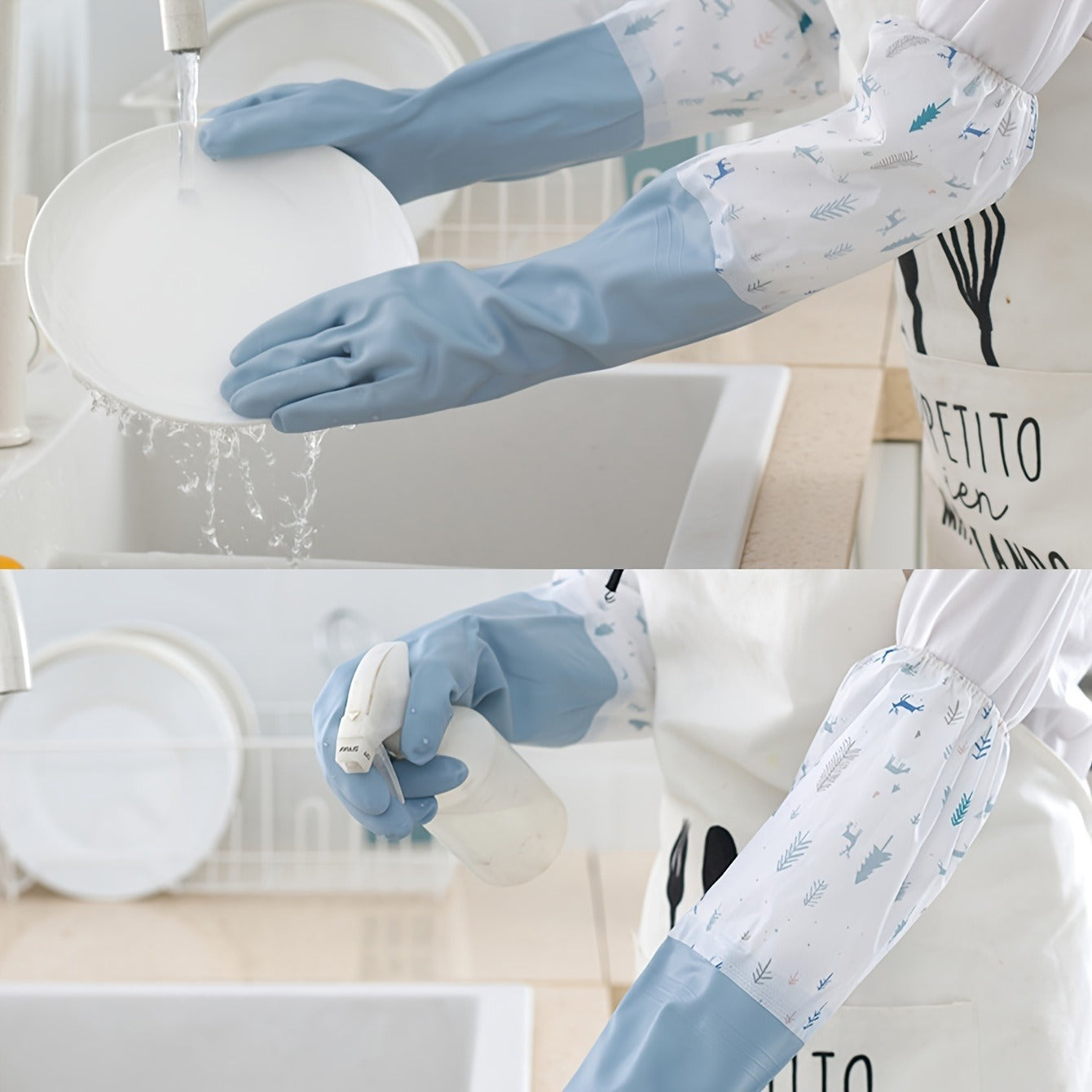 Long Reusable Dishwashing Gloves with Warm Fleece Lining ? Extra Long Waterproof Rubber Cleaning Gloves, Anti-Slip, Heat Resistant for Kitchen, Laundry, and Household Use (Random Color)