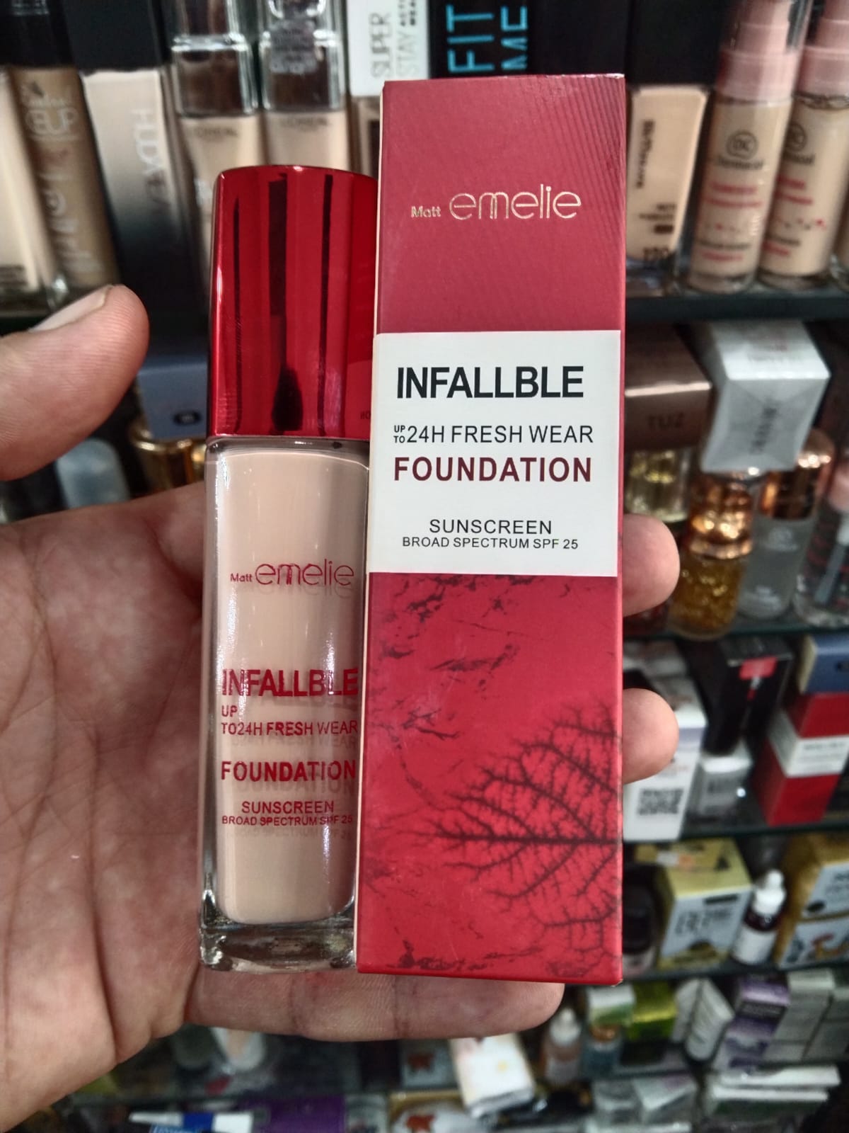 Emelie Cosmetics Infallible 24H Fresh Wear Foundation ? Natural Matte Finish, Long-Lasting, Waterproof, Sweat & Heat Proof with SPF 25