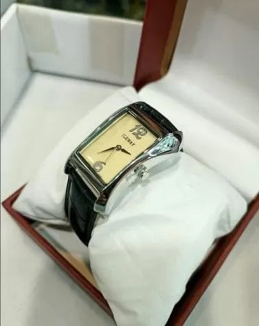 ILEWAY Luxury Rectangle Dial Waterproof Watch ? Gold-Tone Case, Black Leather Strap, Analog Display Without Box
