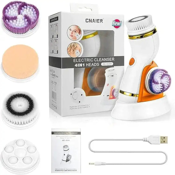 Cnaier 4 in 1 Electric Cleanser | Facial Cleansing Brush &amp; Massager - Face Brush Set | Electric Rotating Face Scrubber for Deep Cleaning, Exfoliating, Blackhead Removing AE-8286