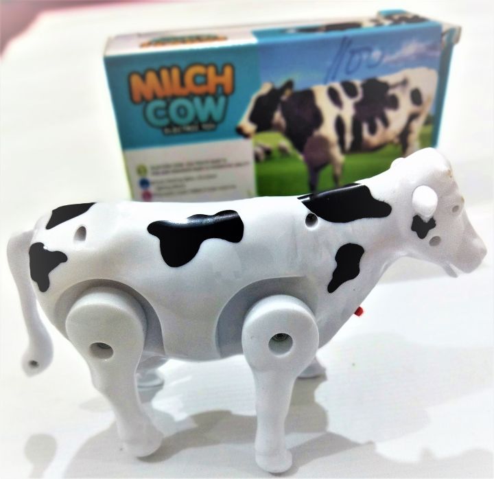Funny Walking Musical Milch Cow Toy for Kids ? Black &amp; White Electric Animal with Lights, Sound &amp; Moving Tail
