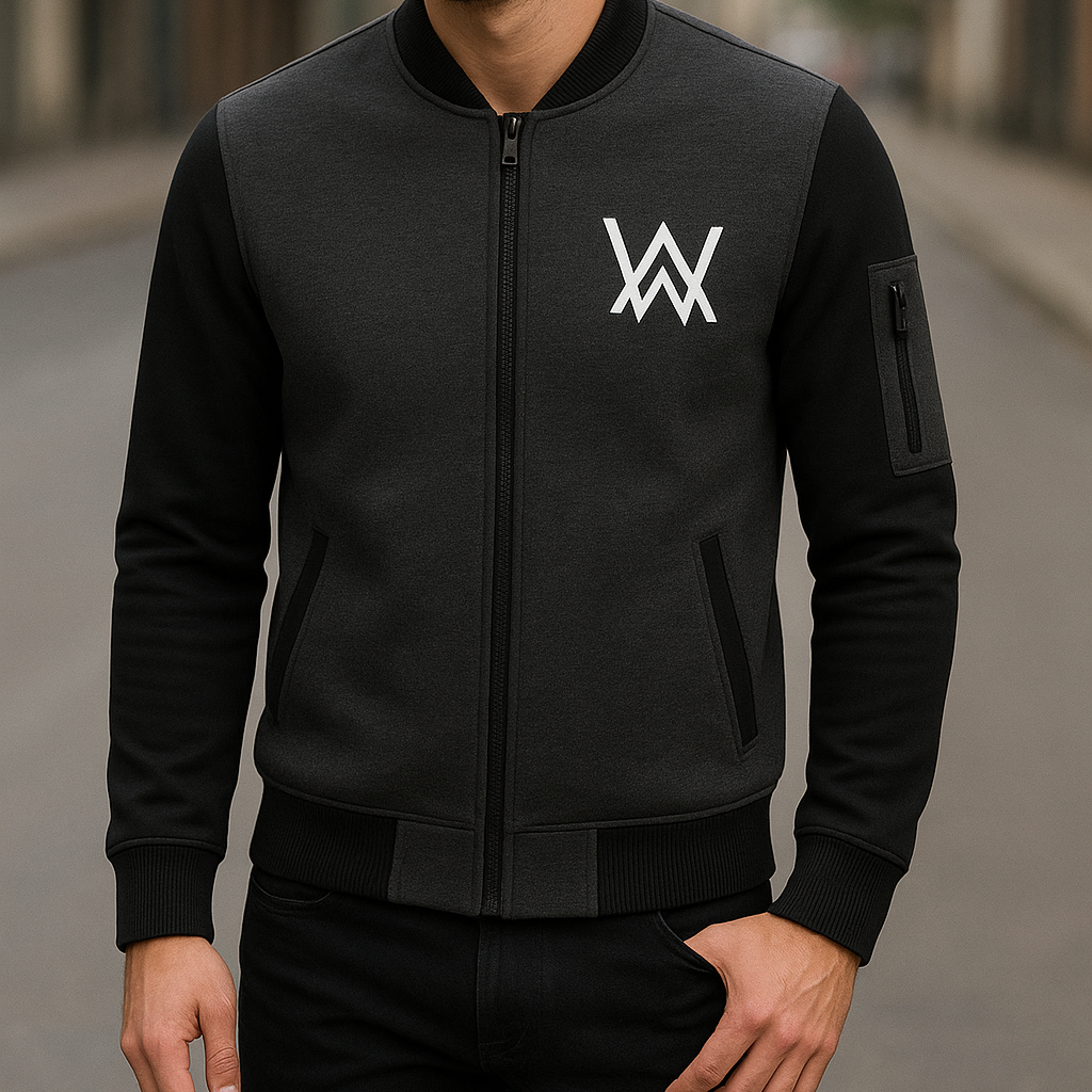 NEW Winter Collection Charcoal Grey WA Printed Zipper Jacket for Men &amp; Boys ? Premium Fleece Material, Stylish Bomber Design, Full Front Zipper Closure