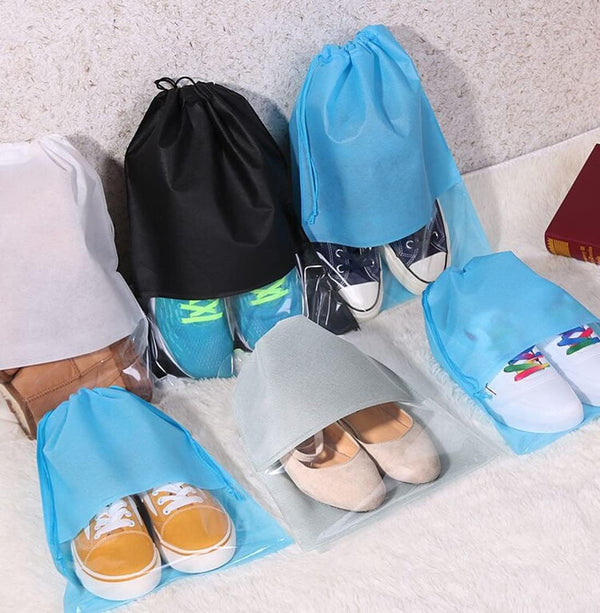 1 peice Shoe Organizer Travel Shoes Organizer Storage Bag / Shoe Bag with Drawstring and Transparent Window for Travel (random color)