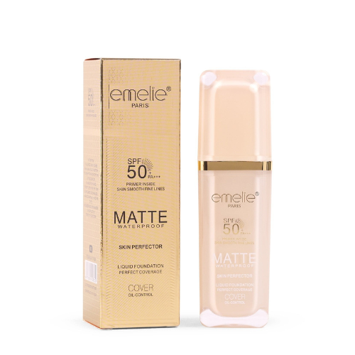 Emelie Paris SPF 50 Foundation with Primer (30 ml) ? Full Coverage, Waterproof, Matte Finish - Shade # 1