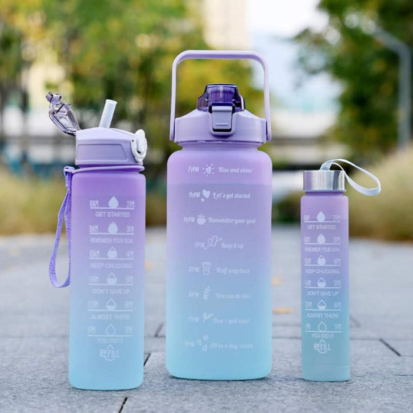 Sports Water Bottles 3 Pcs Set with Motivational Time Marker &amp; Leak Proof Flip Top Lid  (random color)