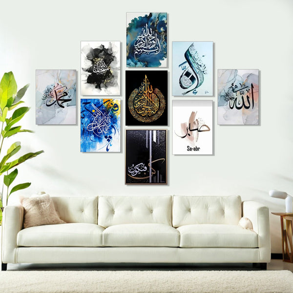 Home decoration item 9 pcs wall decor photo on wall canvas art decor for home easy set up with bothside tape