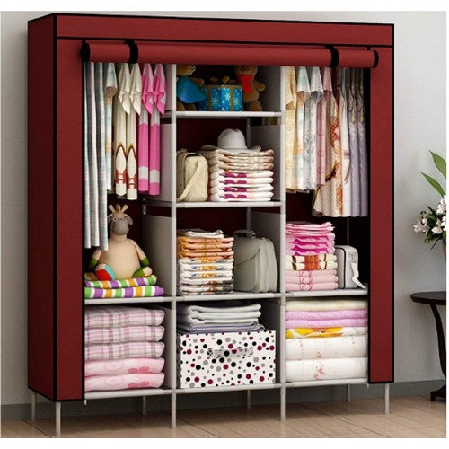 3 Door 88130 Fancy &amp; Portable Foldable Closet Wardrobe Storage Organizer with Shelves Foe Multi Purpose (random color)