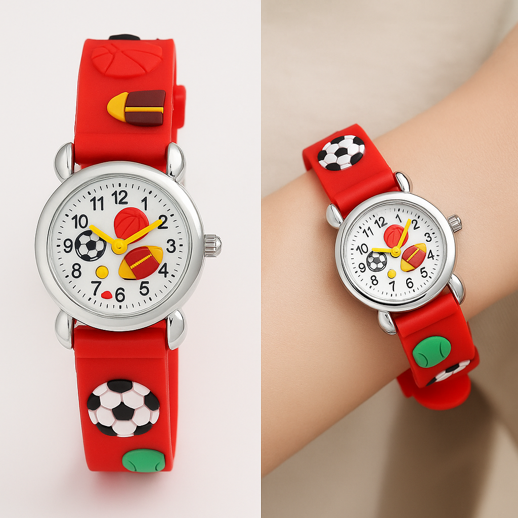 High Quality Cute Football Cartoon Children Watch Girls Rubber Kids Watches Boys Silicone Quartz Wristwatches (Random-Colour)
